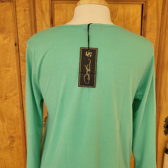 DG2 Diana Gilman V Neck 3/4 Sleeve Layered Turquoise Blouse. Size M - Picture 8 of 10
